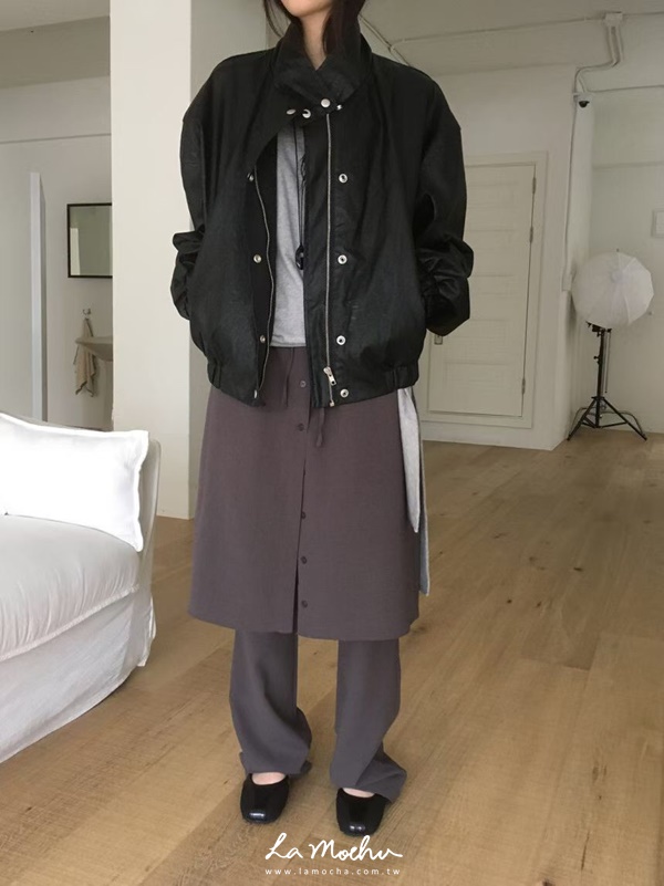 尼龍皮革立領夾克外套